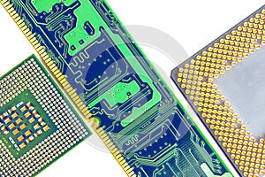 Computer Memory Chip With Two Processors Closeup