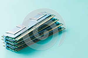 Computer memory modules on the aquamarine background