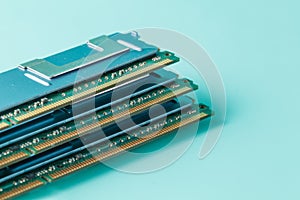 Computer memory modules on the aquamarine background