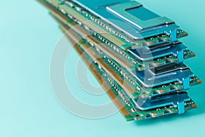 Computer memory modules on the aquamarine background