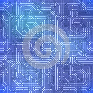 Computer microchip, seamless pattern on abstract blue background