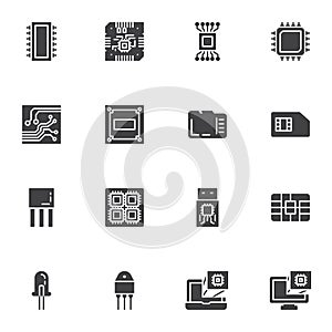 Computer microchip vector icons set