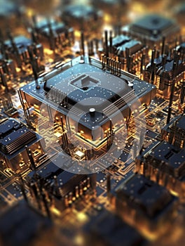 Computer Microchips on Electronic circuit board. AI Generative