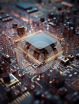 Computer Microchips on Electronic circuit board. AI Generative