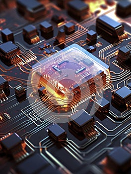 Computer Microchips on Electronic circuit board. AI Generative