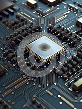Computer Microchips on Electronic circuit board. AI Generative