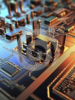 Computer Microchips on Electronic circuit board. AI Generative