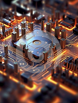 Computer Microchips on Electronic circuit board. AI Generative