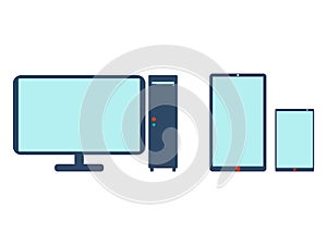Computer, mobile phone and tablet icon. Flat Vector illustration