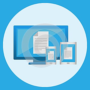 Computer, mobile phone and tablet. Vector illustration.