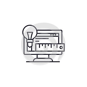 Computer modeling linear icon concept. Computer modeling line vector sign, symbol, illustration.