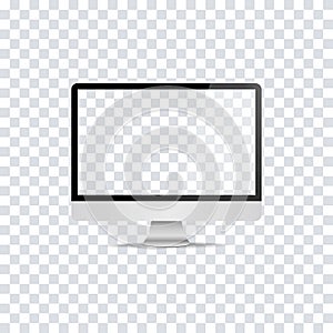 Computer momitor in realistic design. Vector isolated computer realistic mockup. Personal computer vector mockup. Empty screen