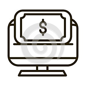 Computer money banknote online financial business stock market line style icon