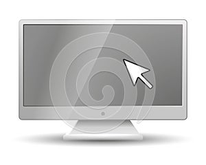 computer monitor with arrow pointer or cursor icon. Template of display screen with mouse click on white background