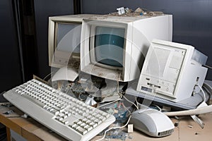 computer monitor being recycled, with broken parts removed and safely disposed of