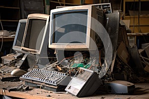 computer monitor being recycled, with broken parts removed and safely disposed of