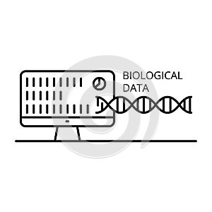 Computer monitor with biological data and dna molecule vector illustration