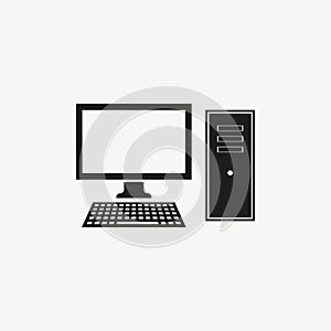 Computer monitor of black color. Vector Desktop computer icon on white background