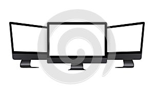 Computer Monitor, Black Mockup, Front and Side View, Isolated on White Background