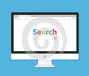 Computer monitor with browser and search bar. Flat style - stock vector