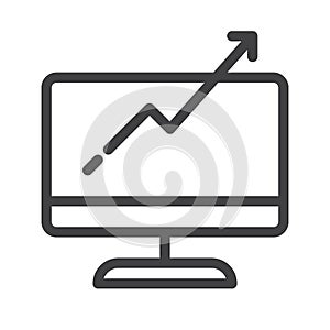 Computer monitor with business graph growing chart line icon