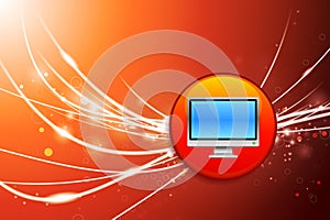 Computer Monitor Button on Red Abstract Light Background