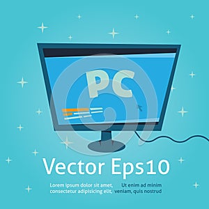 Computer monitor cartoon vector and illustration, pc desctop