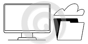 Computer Monitor with Cloud and File Folder Representing Cloud Data Storage