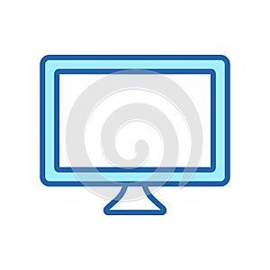 Computer Monitor Color Line Icon. PC Wide Screen Desktop Linear Pictogram. TV with Digital LCD Technology Outline Symbol