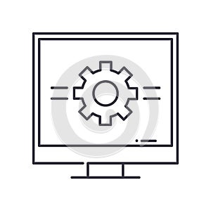 Computer monitor concept icon, linear isolated illustration, thin line vector, web design sign, outline concept symbol