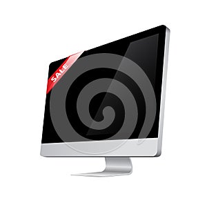Computer monitor 3d with sale ribbon photo