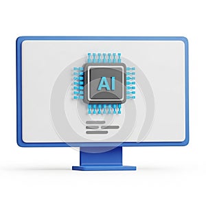 Computer Monitor Displaying AI Chip Icon and Abstract Lines artificial intelligence screen
