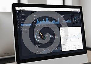 Computer monitor displaying a dashboard interface with data