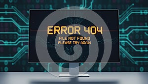 Computer monitor displaying 404 error page not found