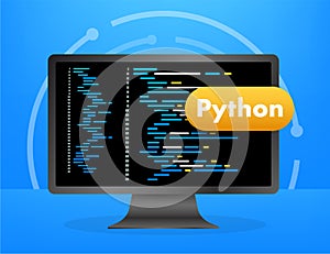 Computer monitor displaying python programming language code on blue background