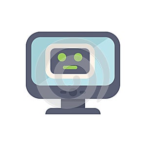 Computer monitor displaying robot face for artificial intelligence concept