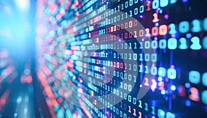 A computer monitor displays an array of binary code, creating a visually captivating scene