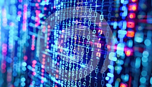 A computer monitor displays an array of binary code, creating a visually captivating scene