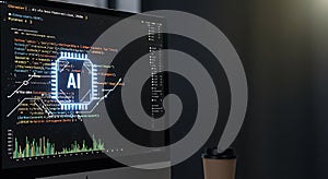 Artificial Intelligence on Screen Showing Code and Data Charts