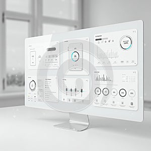 A computer monitor displays a data dashboard interface. The screen is filled with