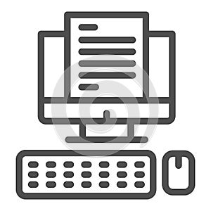 Computer monitor with document line icon, business concept, Office documentation on screen vector sign on white