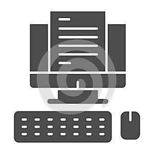 Computer monitor with document solid icon, business concept, Office documentation on screen vector sign on white