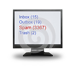 Computer monitor with e-mails on white