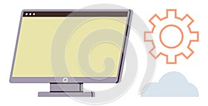 Computer Monitor with Gear and Cloud Representing Technology and Cloud Computing
