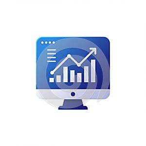 Computer monitor icon displaying a line graph with a trend of increasing bar charts