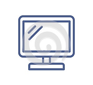 Computer monitor icon in line art style. Desktop screen lineart pictogram. Empty outlined rectangle PC display for web