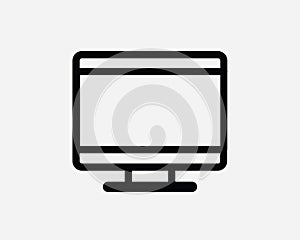 Computer Monitor Icon. PC Screen Display TV Television LCD LED. Black White Outline Line Sign Symbol EPS Vector