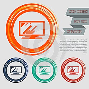 Computer, monitor icon on the red, blue, green, orange buttons for your website and design with space text.