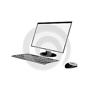 Computer. A monitor, a keyboard, a computer mouse. Vector illustration