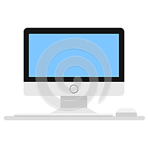 Computer monitor, keyboard and mouse in cartoon style icon on white, stock vector illustration